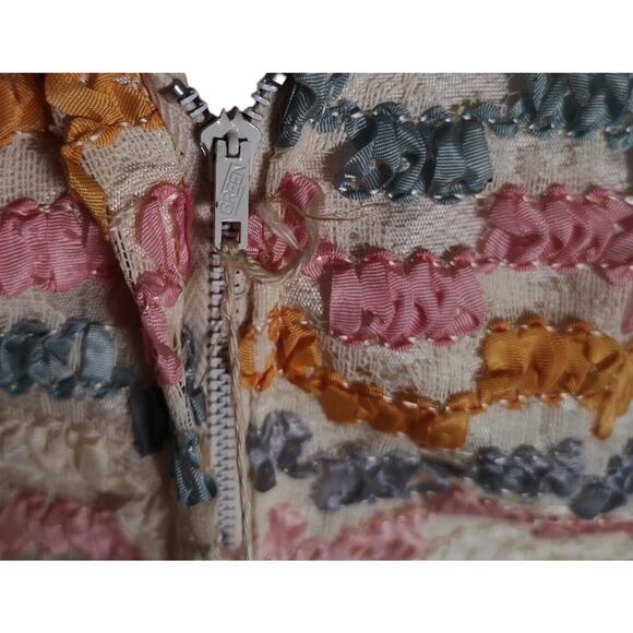 Vintage 60s Fit and Flare Coquette Party Dress Size 6 Ivory Enka Nylon Chiffon - Picture 13 of 16